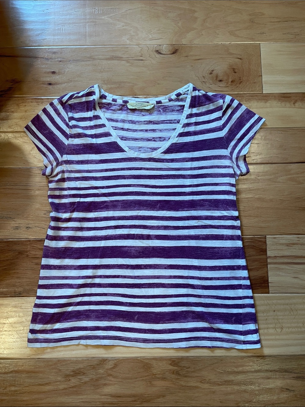 Ann Taylor Loft Sunwashed T Purple Striped Short Sleeve Shirt